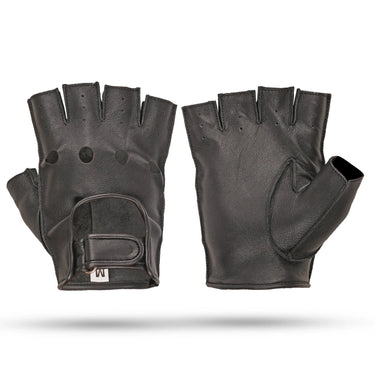 Classic Black Leather Unlined Fingerless Gloves -